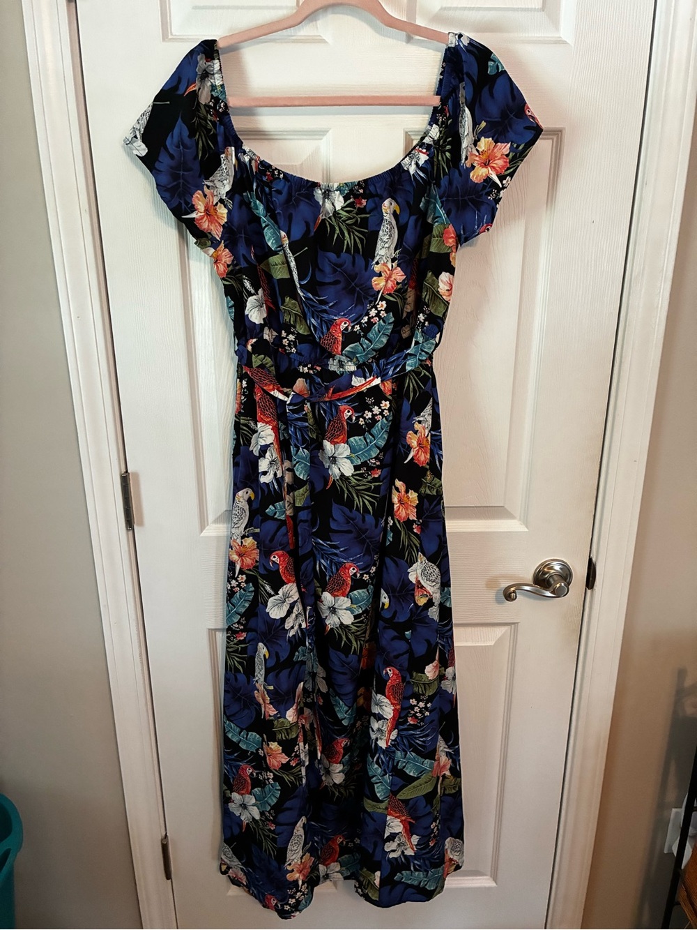 SHEIN Navy Tropical Parrot Floral Maxi Dress